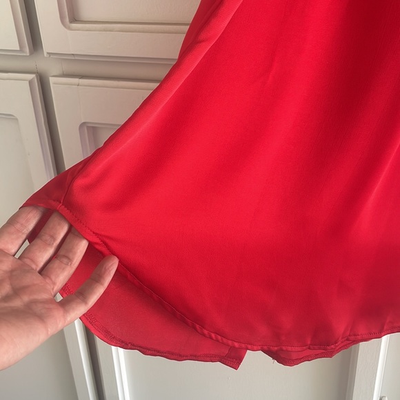 She +Sky Red Drop Shoulder Satin Dress, Small - Picture 5 of 13